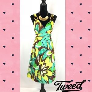 Tweeds Floral Midi Faux Wrap Dress Ring Detail